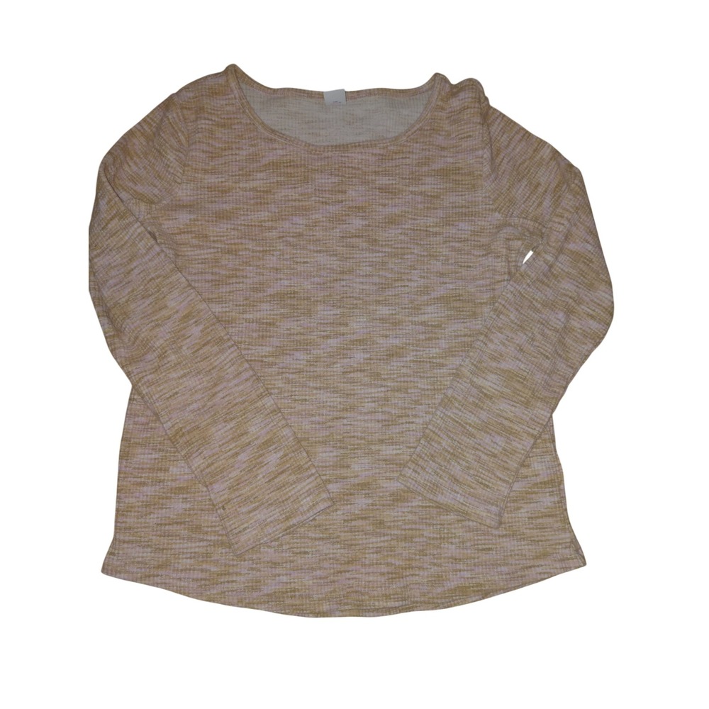 Old Navy Girls Tan Pink Space Dye Waffle Knit Thermal Top Large 10-12
